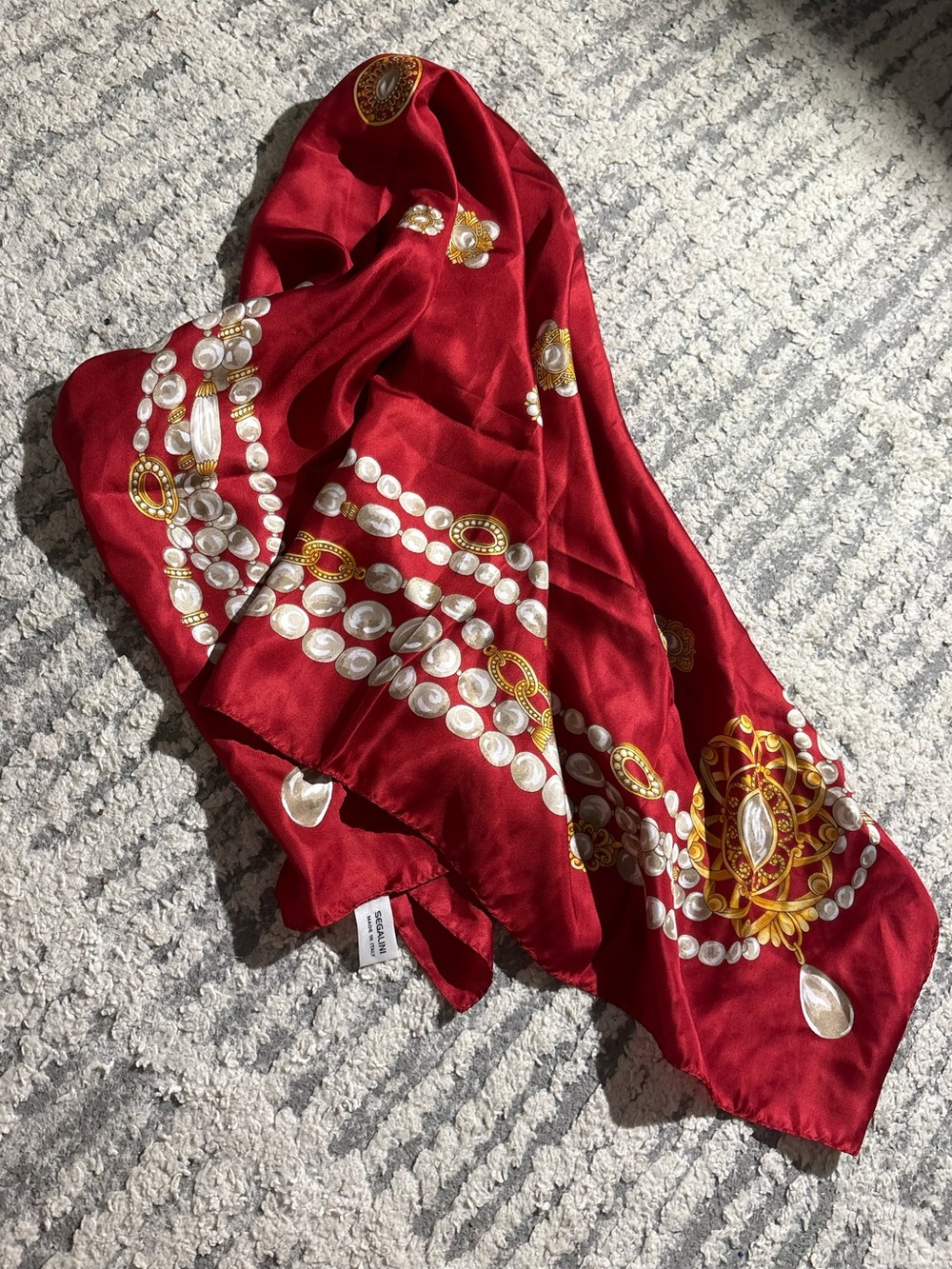 Segalini 100% silk red jewel scarf square